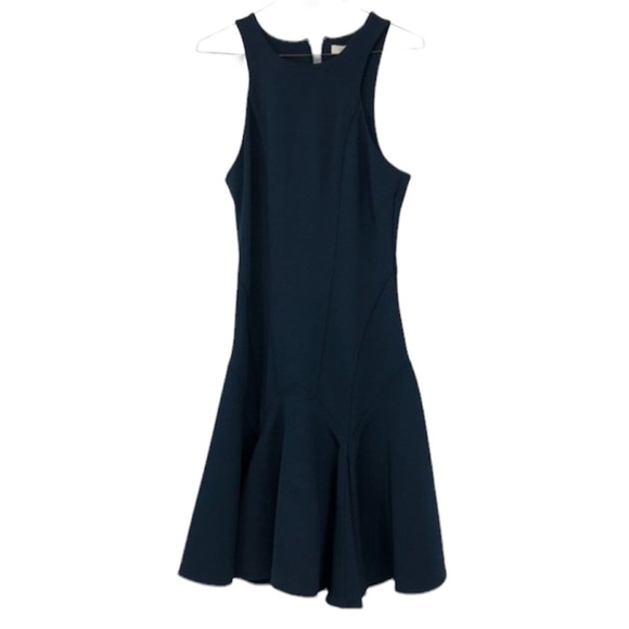 Jonathan Simkhai Navy Blue racerback structured Flared pleated  midi dress - Picture 1 of 14